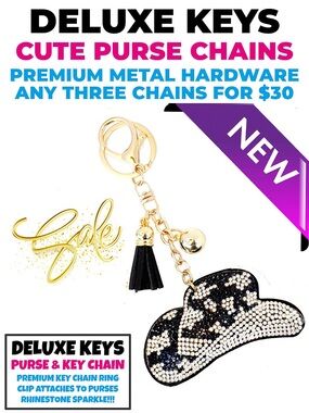 DeLuxe Keys Rhinestone Keychain/Purse Chain-Black & White Cowboy Hat